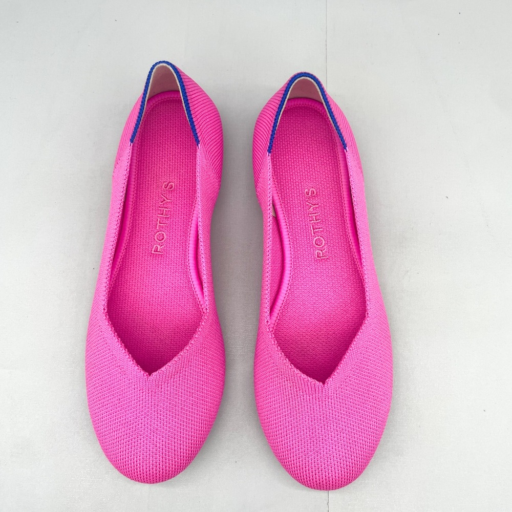Rothys The Flat Pink Dragon Fruit Knit Ballet Shoes Womens 6 Barbiecore Slip On